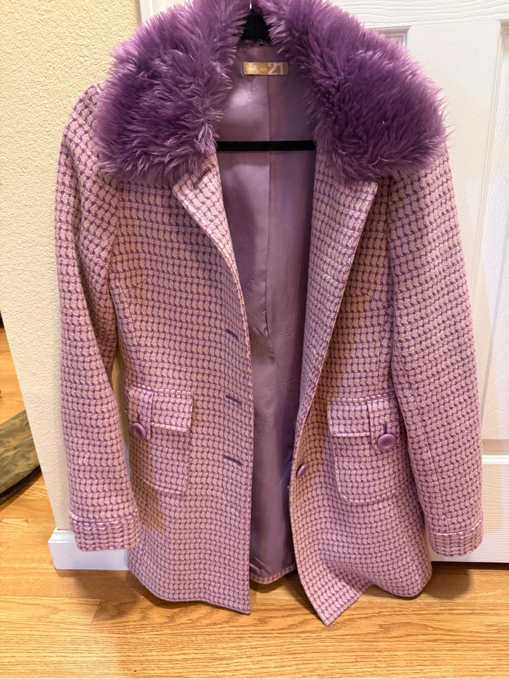 Forever 21 Vintage-Inspired Lavender Wool Blend Coat with Faux Fur Collar